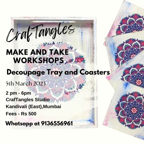CrafTangles Mandala Decoupage Tray and Coaster Make and Take Workshop 5th March 2023